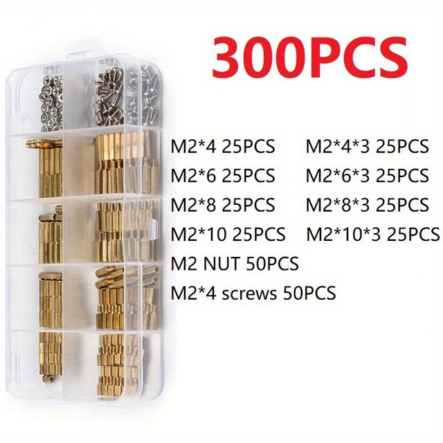 TEMU 300pcs M2 Male Female Hex Spacers Standoffs Screws Nuts Assortment Kit, Threaded Pillar For Printed Circuit Board Motherboard