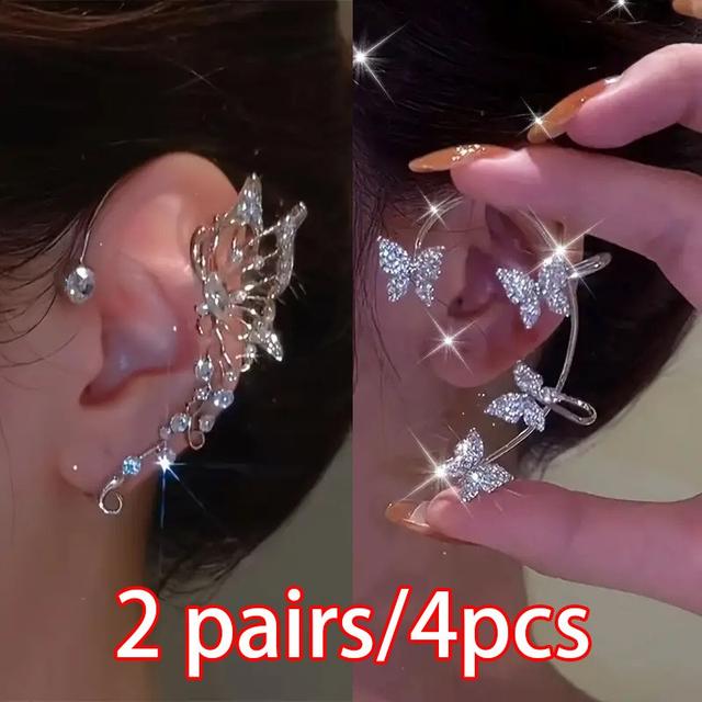 TEMU 4pcs Clip-on Earrings Suitable For Sensitive Ears - No Piercing Wings, Delicate , Daily Wear & , Women's Elegant Accessories (non-piercing, Clips-on)