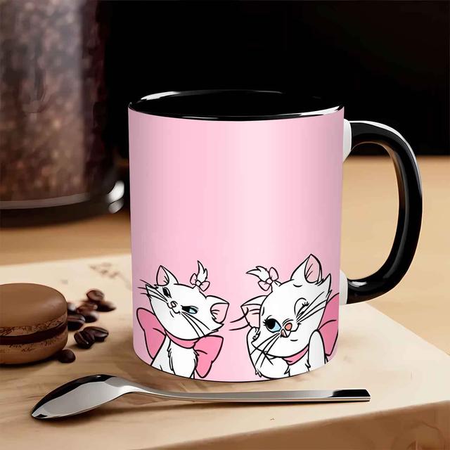 TEMU كوب بورسلين كرتوني من ديزني الأرستقراطيين 1 قطعة سعة 11 أونصة - مقبض وردي وأسود للقهوة والشاي والبيرة بتصميم ماري وتولوز، هدية متينة لأعياد الميلاد وعيد الأم ومحبي ديزني، كأس ديزني