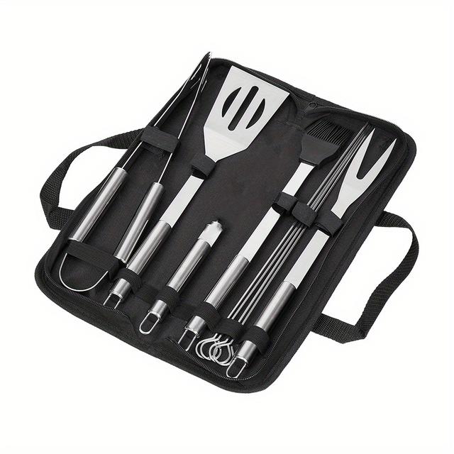 TEMU 9pcs Professional Barbecue Tools Set Stainless Steel Sauce Brush Grill Set Oxford Cloth Portable Storage Bag Included Easy To Clean