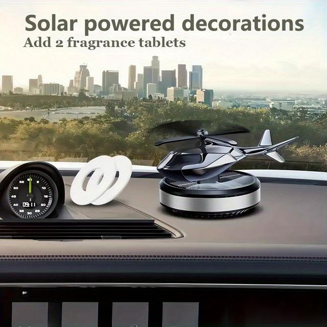 TEMU Сонячні обертові авіаційні прикраси для авто, ароматизатор для автомобіля, стійкий , освіжувач для авто, обертовий , авіаційний алюмінієвий сплав, гелікоптер, світлова активація руху