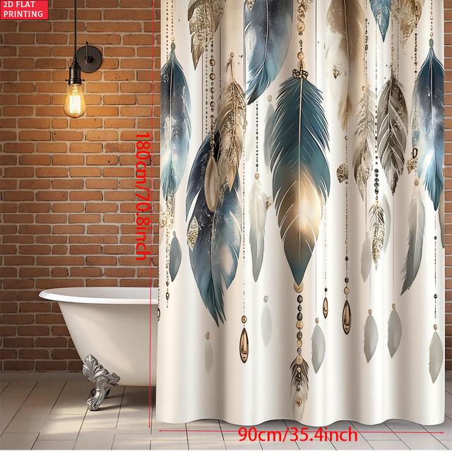 TEMU 2d Flat, 2d Flat 1pc Catcher Feather Art Shower Curtain - Elegant Bathroom Decoration, Suitable For Home And Hotel Use, 2d Flat