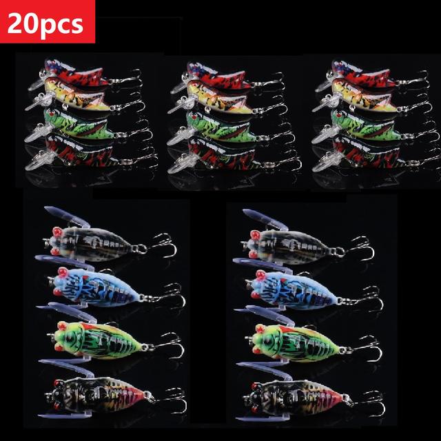 TEMU 20pcs Insect Lures Artificial Hard Bait With Sharp Hook, Lure, Fishing Accessories