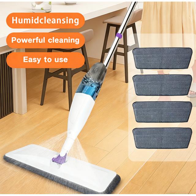 TEMU A Household Mop With A 40cm Wide Spray Function, Equipped With 4 Or 6 Interchangeable Cleaning Cloths (available In Different Specifications), Reusable