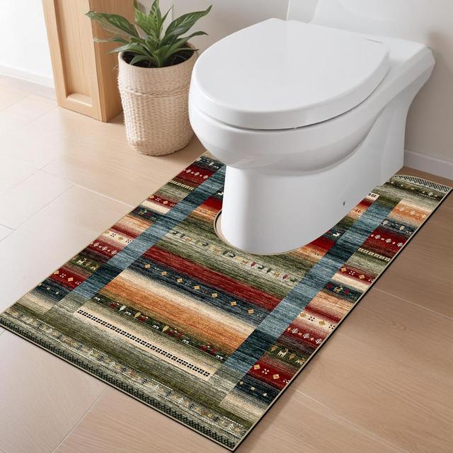 TEMU 便座カバー 長め丈 耳付き 洗濯可能 人気 ふわふわ 吸水性 速乾性 消臭 トイレマット 天然素材 全面洗濯可 Lサイズ 北欧風 トイレカーペット U字型 トイレ足元用 45×60cm