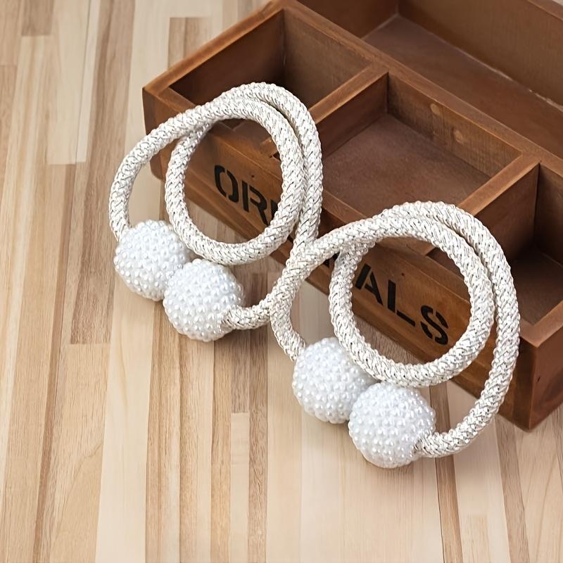 TEMU 2pcs Vintage Style Pearl Curtain Tiebacks - Plastic Woven Design, No Drilling Required, , Perfect Curtain Accessory For Graduation Season, Christmas, And Halloween!
