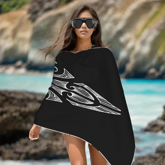 TEMU 1pc Large Maori Tribal Print Scarf Shawl - 's Black & White New Zealand Cultural Design Wrap, -free Breathable Long Scarf For Casual & Formal Outfits, Beachwear Accessory, Machine Washable Gift