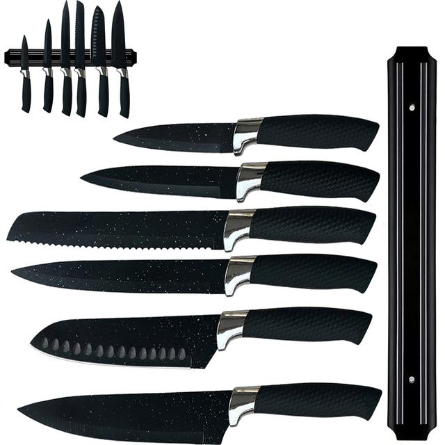 TEMU Set Of 7 Sharp Kitchen Knives, Stainless Steel Chef's Knife Collection With Magnetic Holder, Including Chef Knife, Knife, Paring Knife, Slicing Knife, Bread Knife, And Utility Knife