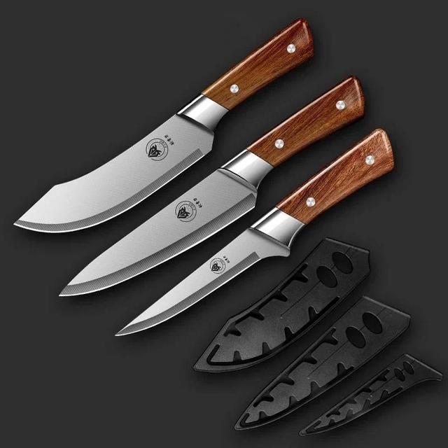 TEMU Set Of Kitchen Knives Made From Stainless Steel, Featuring High Hardness, Including A Versatile Butcher Knife, A Partition Knife, And A Boning Knife