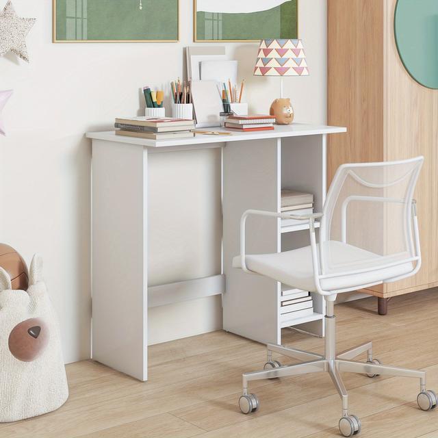 TEMU Costway Small Computer Desk With Storage, Modern Writing Desk With Adjustable Shelf, Space Saving Laptop Pc Desk With Anti-toppling Kit, Wooden Study Desk For Home Office.