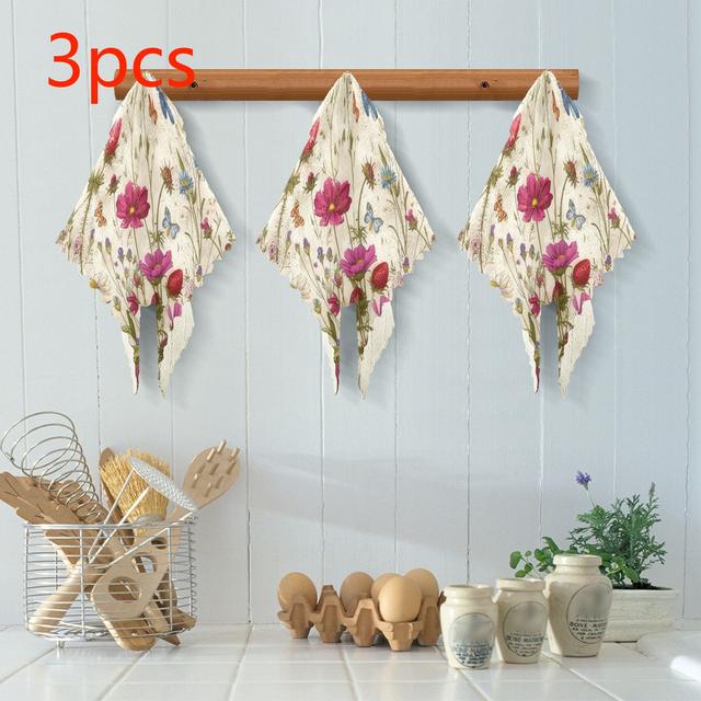 TEMU 3/6/10팩 꽃무늬 주방 행주, 재사용 가능한 청소 천, 초흡수 마이크로화이버 스크럽 패드, 두꺼운 소프트 코랄 플리스, 가정 및 레스토랑 장식용 다목적 여행 타월