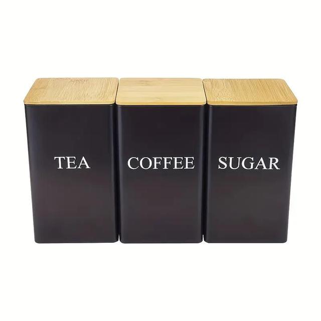 TEMU 3pcs Tea Coffee And Sugar Storage Set Holds Coffee Beans Herbal Teas Candies And More Kitchen Storage Set With Bamboo Lids Metal Storage Containers Christmas Gift