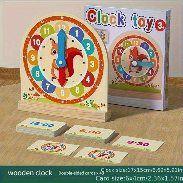 TEMU Nepravé hodiny, dřevěný model hodin pro rozvoj matematických a kognitivních dovedností, časovač, digitální hodiny, pomůcka na výuku času pro děti