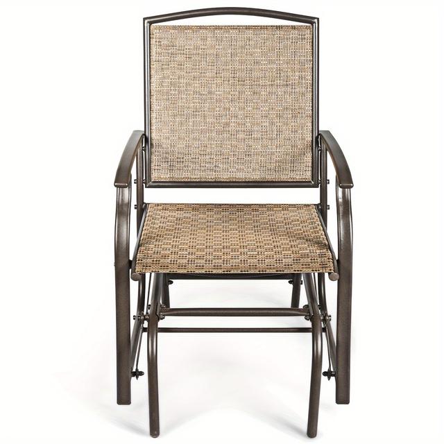TEMU Goplus Brown Patio Swing Chair - Single Glider With , Woven Fabric Seat, Armrests, And Anti-slip Pads For Outdoor Relaxation