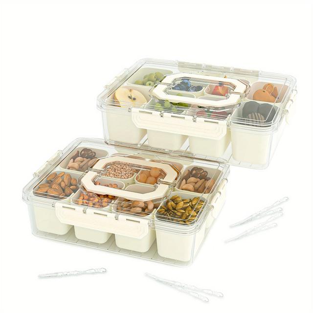 TEMU Divided Serving Tray With Lid And Handle- Box Charcuterie Container For Portable Snack Platters- Box-clear Organizer For Candy, Fruits, Nuts, Snacks - Party, Tray With Lid And Handleentertaining