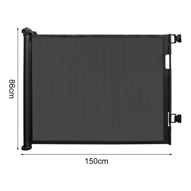 TEMU Puerta de seguridad retráctil de 86x150 cm, valla para mascotas, negra, para puertas y escaleras, adecuada para mascotas de 5 kg