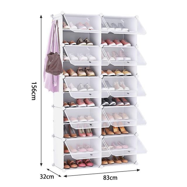 TEMU Two-column 10-tier Shoe Cabinet With Hooks, Shoe Storage Unit. Designed Tier Shoe Styles. Capacity With 5kg Per Tier. Dimensions: 83 X 32 X 156cm. White.