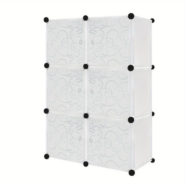TEMU 'étagères DIY, Armoire en plastique emboîtée avec portes et 6 boîtes, Blanc, portables