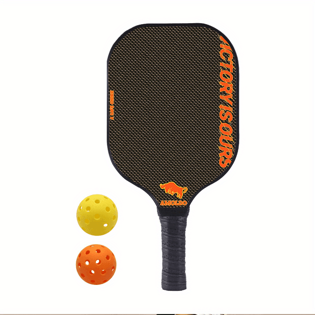TEMU 1 Pickleball Paddle & 2 Pickleballs | Lightweight Fiberglass Face, Ultra Perforated Cushion Grip, Orange, Gift For Women Men
