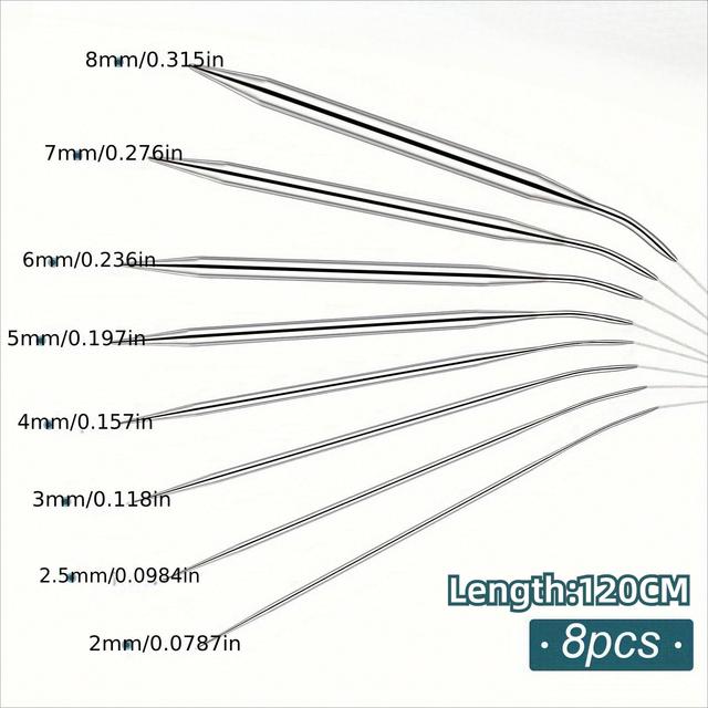 TEMU Professional 8pcs Stainless Steel Knitting Needles Set - Versatile, Smooth, -grip, Circular Weaving Essentials