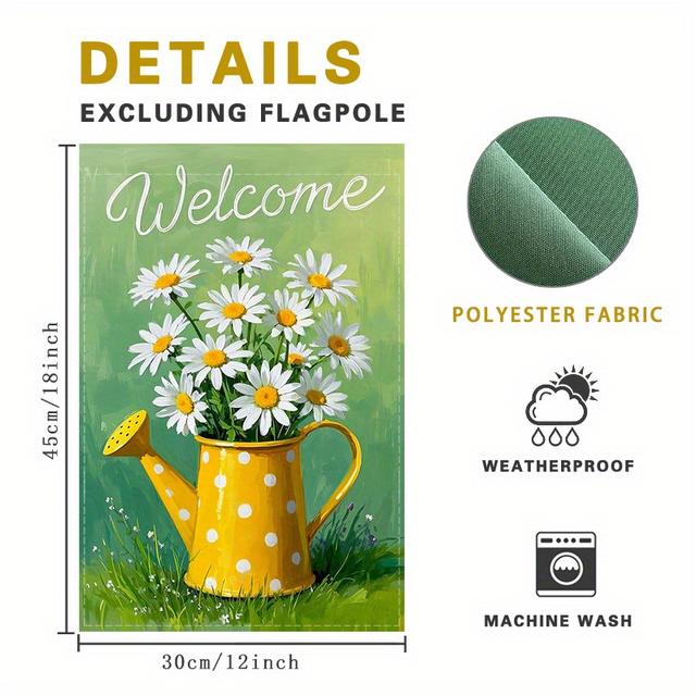 TEMU Daisy Flag - Yellow Polka Dot Watering With Flowers, 100% Polyester, Outdoor Greeting And Patio Decor, Outside Decorations
