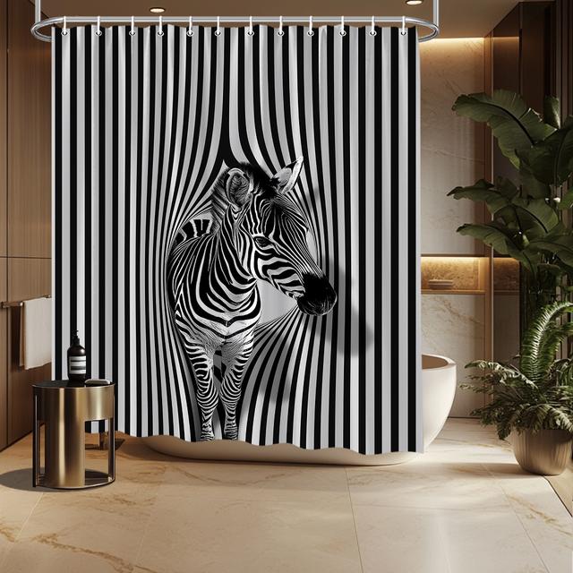 TEMU . Schwarz-Weißes Zebra-Duschvorhang mit optischer Täuschung Spiralmuster - 70.8x70.8 Zoll Hochwertiger Polyesterstoff, Farbecht, Badezimmerdeko inklusive 12 Haken, Maschinenwaschbar
