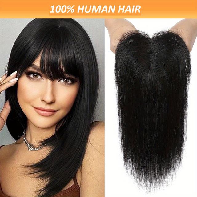 TEMU Topper Hair With Bangs For Women Human Hair Upgraded Hair Toppers For Women With Bangs Base Clip In Topper
