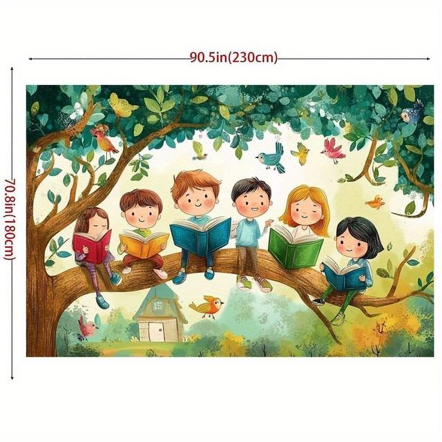 TEMU 1pc Whimsical Banner - Lightweight Polyester, Colorful Bookshelf Design With & Books, ' Room Or Party Decorations, Room Decor