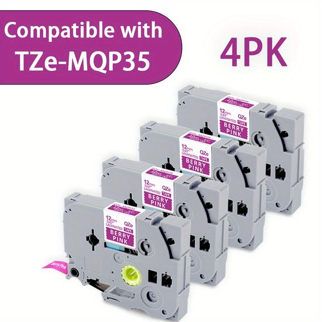 TEMU 4er-Pack Berry Pink Etikettenband kompatibel mit Brother – Ersatz für TZe-MQP35 / TZ-MQP35 – 12mm (0,47") Standard laminiert – für PT-, PT-D210, PT-D400AD, PT-1290