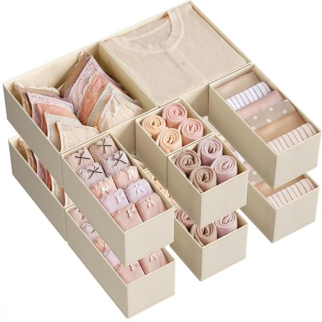 TEMU 6pcs/12pcs Drawer Organizer, Dresser Drawer Organizers, Foldable Fabric Storage Bins For Socks, Underwear, Bras, Ties, Scarves