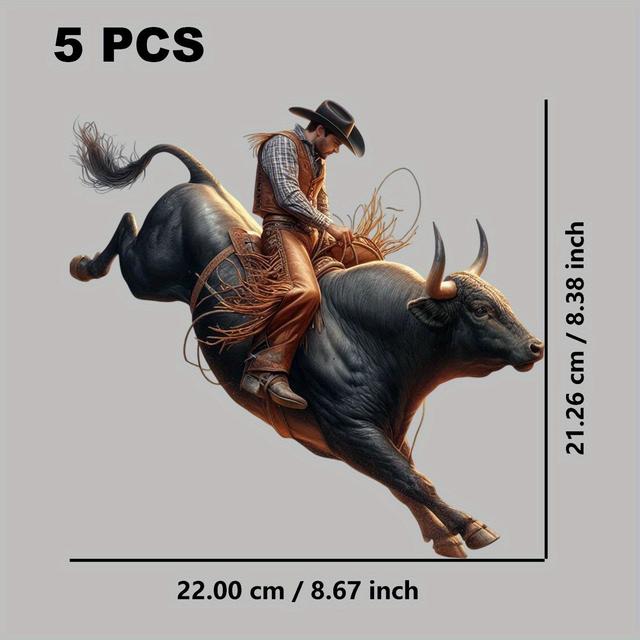 TEMU 5-Pack Adesivos de Transferência Térmica Ilustrados de Cowboy Montando para - Adesivos para Aplicar em Moletons, Mochilas, Camisetas, Almofadas, Calças Jeans DTF, Roupas, Sacolas de Lona, DIY