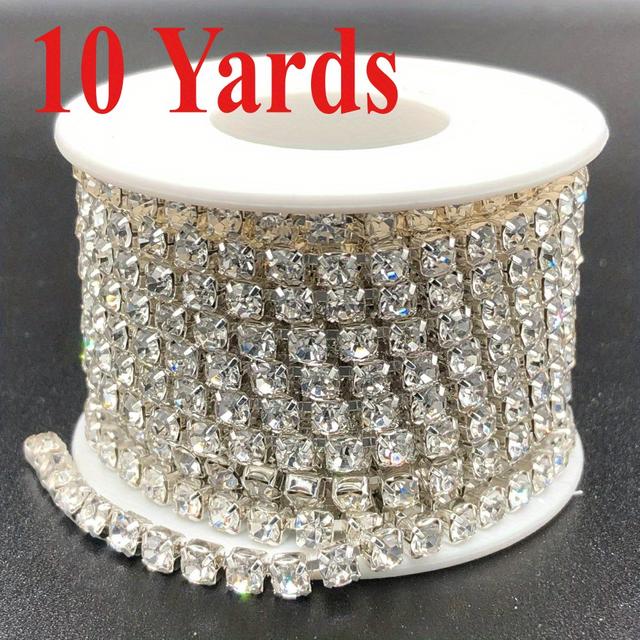 TEMU 1 بكرة 10 ياردات سلسلة رينستون كريستال لامعة - شفافة ورمادي فضي، تصميم للخياطة لملحقات الموضة، وتزيينات الملابس، ومشاريع الحرف، وتزيين الرينستون