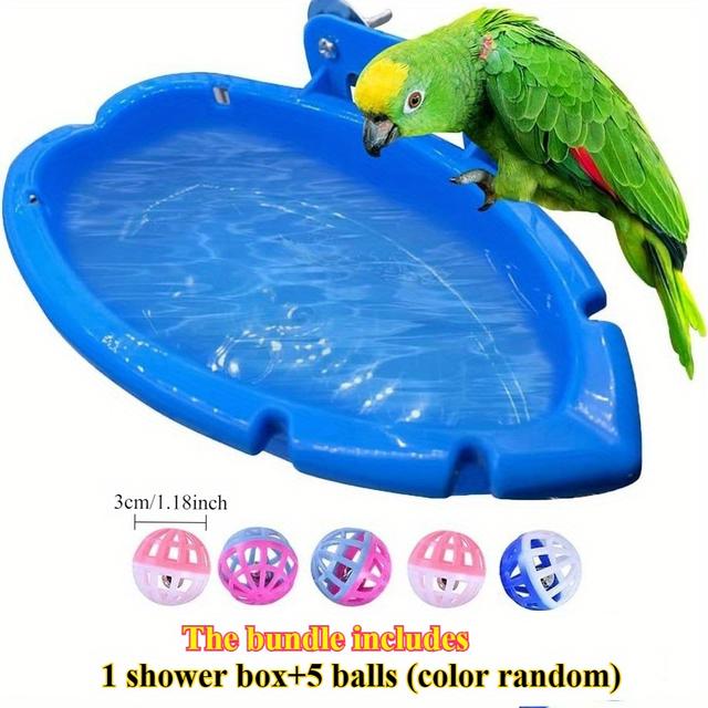TEMU 1 Bird Bath Basin With 5 Colored Balls (random Colors) - Durable Plastic Multi-functional Feeder & Birdcage Accessory, Parrot Toys With Mounting Screws For , Area, Vibrant Bird Bath, Material
