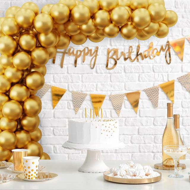 TEMU 100pcs Golden Balloons, 10 Inch Chrome Metallic Latex For Party Supplies Birthday Anniversary Festival Shower Wedding Engagement Decoration