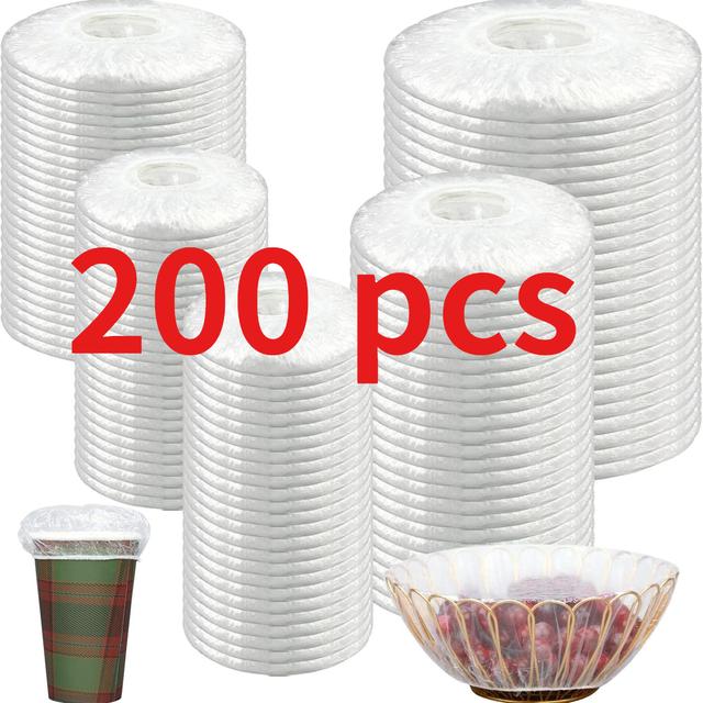 TEMU 200 sztuk Wytrzymałych Plastikowych Pokrywek do Mise Kuchennej, Elastyczne Pokrywki do Jedzenia Wielokrotnego Użytku, Pasują do Chleba, Przechowywania i Użytku na Zewnątrz