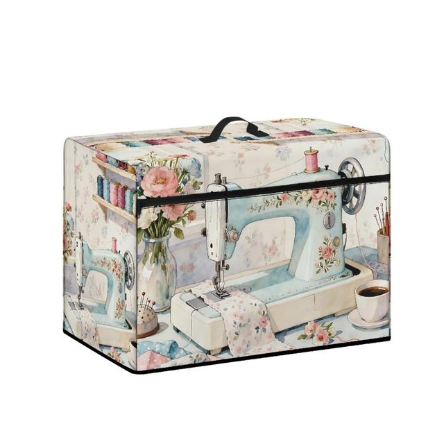 TEMU para máquina de coser de moda con patrones - una a prueba de polvo para guardar herramientas y accesorios de costura, con una bolsa de almacenamiento y asa superior, como regalo para mujeres