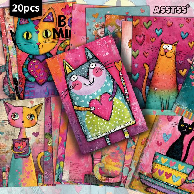 TEMU 20er-Pack ASSTSS Retro--Karten – Vintage-Junk-Journal-Papiere mit klassischen 4x6 Sammelkarten-Illustrationen, geeignet für Scrapbooking, Basteln & Valentinstagsgeschenke