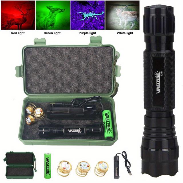 TEMU 501b Red Green White Uv Premium 350 Yards Long Range Predator Hunting Rechargeable Flashlight Light Kit With Mounts Remote Pressure Switch
