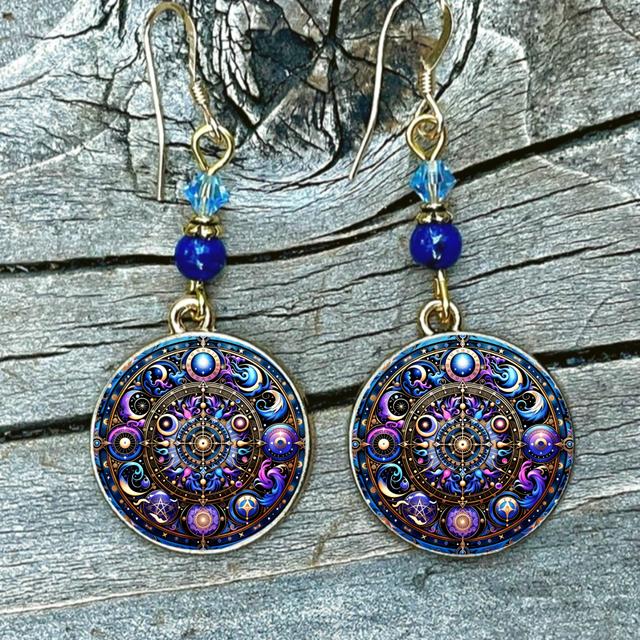 TEMU 2pcs Earrings Mandala Earrings Earrings Celestial Earrings Round Earrings Star Earrings Jewelry Additions Unique Jewelry Christmas Gifts Valentine Gifts Everyday Gifts Easter Gifts