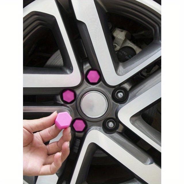 TEMU 20 Universal Model Silicone Car Wheel Nut Caps, 19mm, Decorative Protective Caps, Durable Pink Tire Nut Caps, Suitable For Vehicle Tires