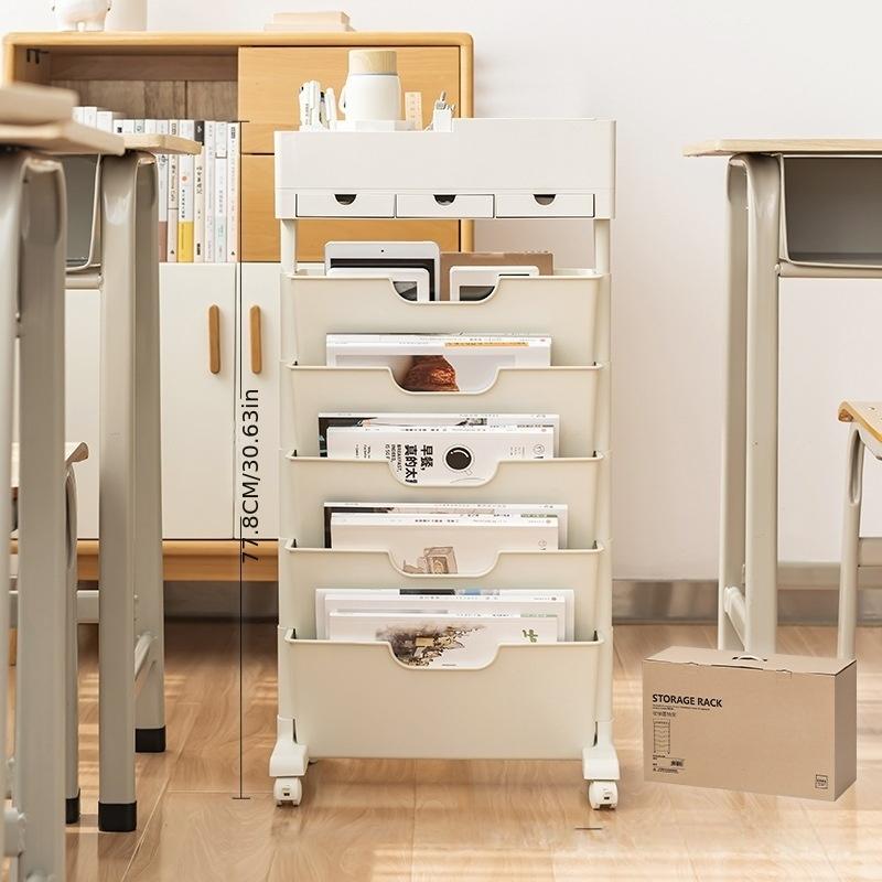 TEMU 5-tier Detachable Storage Rack With Wheels Adjustable Thickened Upgrade For Books And Files Office Bedroom Suitable Convenient Bookcase Decor