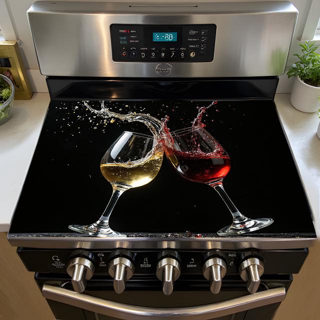 TEMU An Elegant For A Wine Glass Stove Cover - Heat-resistant, A Protective Mat For Drying Ceramic Dishes, Suitable For Electric Stoves, Kitchen Decor Art Print, Stove Cover