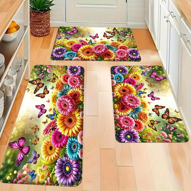 TEMU 2/3pcs, Modern Kitchen Set Rug, And Flower Pattern Rug, Kitchen Rug, Soft And Comfortable, Suitable For Bedroom, Living Room, Dining Room, Kitchen, Bathroom Entrance Rug Mat