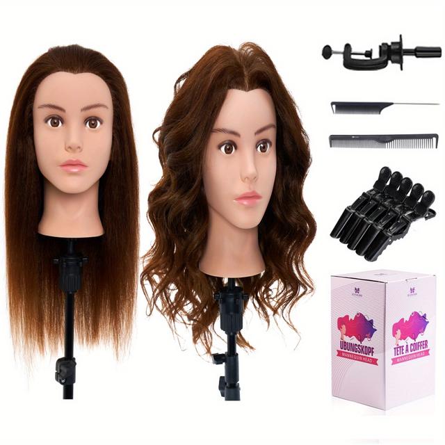 TEMU 16 Inch Training Mannequin Head Salon Cosmetology Hairdressing Mannequin Manikin Head Doll Premium With Clamp & Braid Set - Tool & Gift
