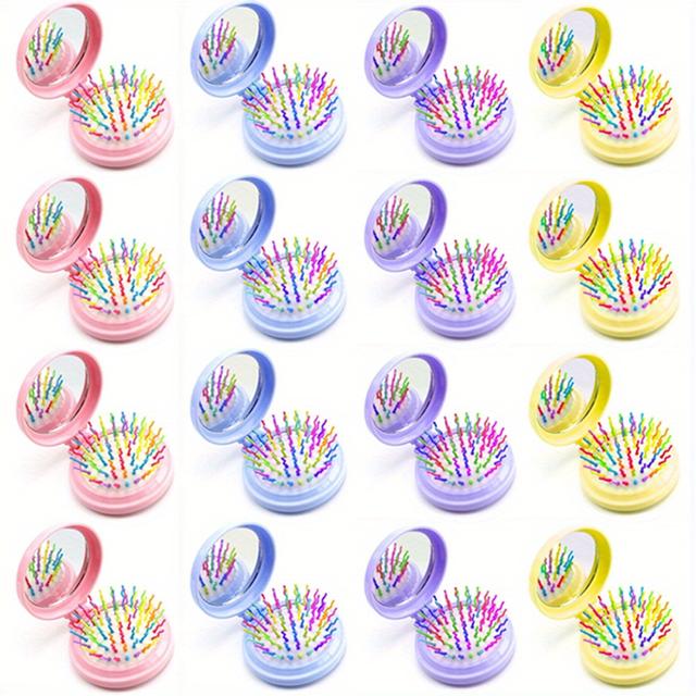 TEMU 20 piezas de espejos de viaje plegables aleatorios, mini peine portátil , cepillo de pelo compacto para mujer con espejo