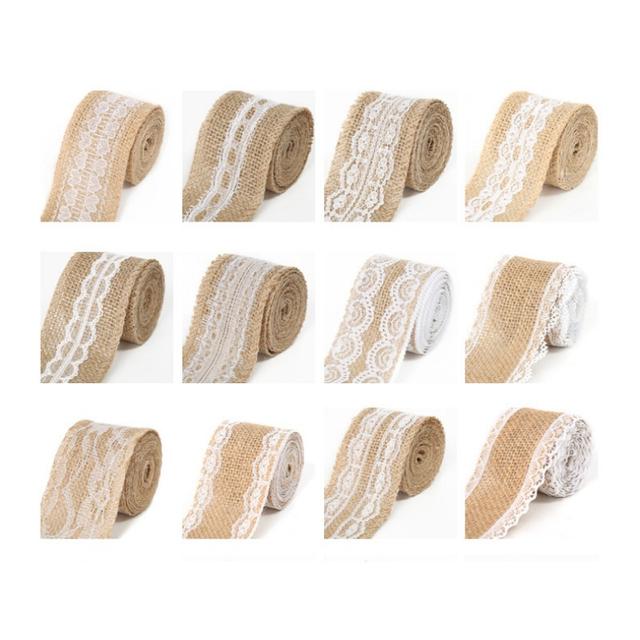 TEMU 12-pack Jute, Linen & Burlap Ribbon Rolls, Non-waterproof Fabric For Diy Crafts, Wedding Decor, - Wood Surface Friendly