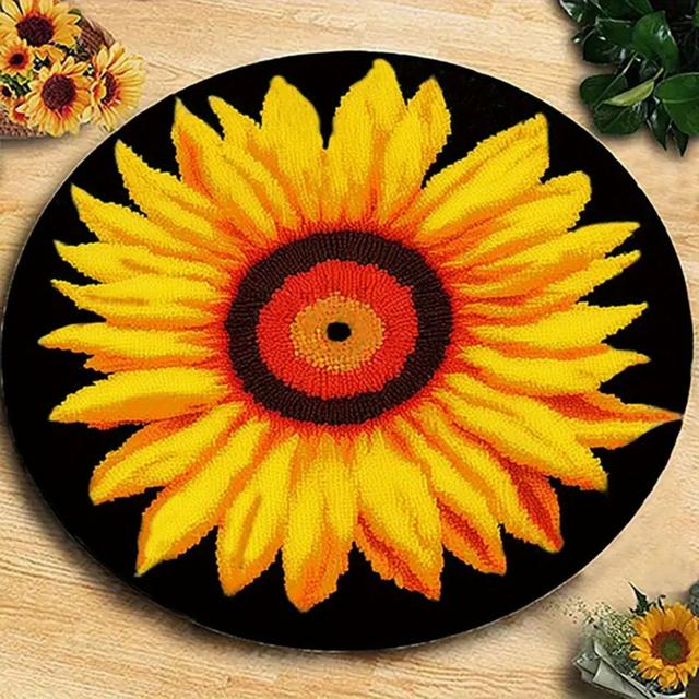 TEMU Latch Hook Kits For Adults Sunflower Diy Crochet Yarn Rugs With Color Preprinted Pattern Craft Tapestry Kits For Home Decor(20.5in/52cmx20.5in/52cm Sunflower)