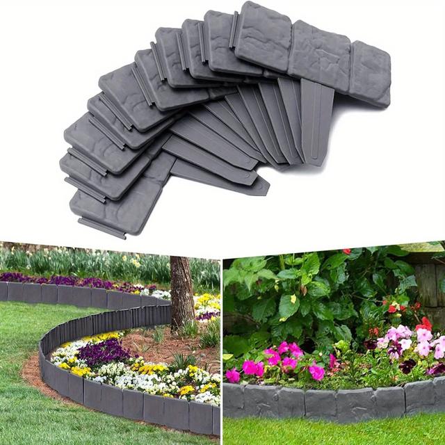 TEMU Conjunto de 40 Piezas de Bordes Flexibles de T para Césped con Púas y Hebillas, Diseño de Piedra , Fácil Instalación para Jardines Limpios y Hermosos, Decoraciones para Exteriores