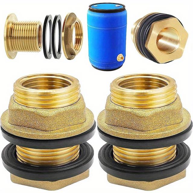 TEMU Set Of 2 Tank Additions, Brass Tank Fittings, -shaped Fittings, With 3/4 Inch External 1/2 Inch Internal Thread, Suitable For Faucets, Buckets, And Tanks (yellow)