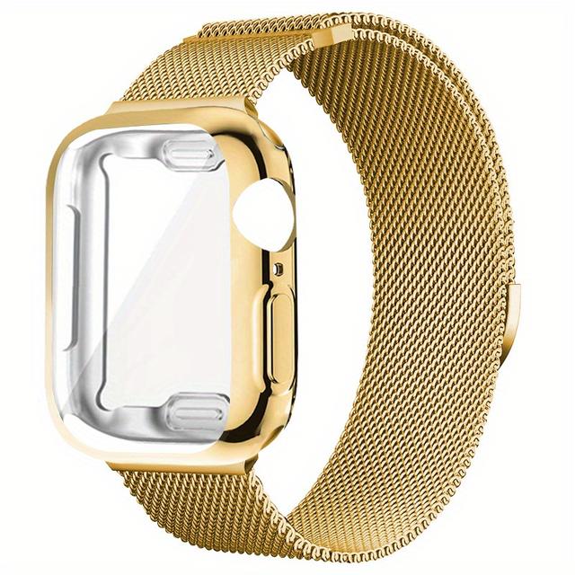 TEMU 2pcs/set Milanese Loop Strap + Tpu Soft Case For Watch Band 46mm 44mm 45mm 49mm 42mm 40mm 41mm Metal Belt Bracelet & Screen Protector Cover For Iwatch Series 10 9 7 6 Ultra